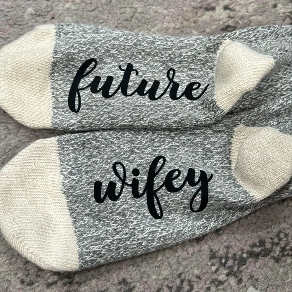 New Future Wifey Grey Red Crew Socks